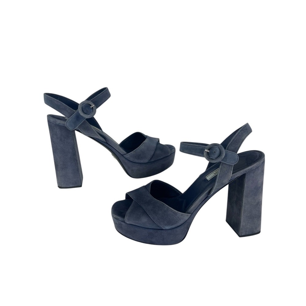 Prada Suede Crisscross Platform‎ Sandals in Blue Size 40.5
